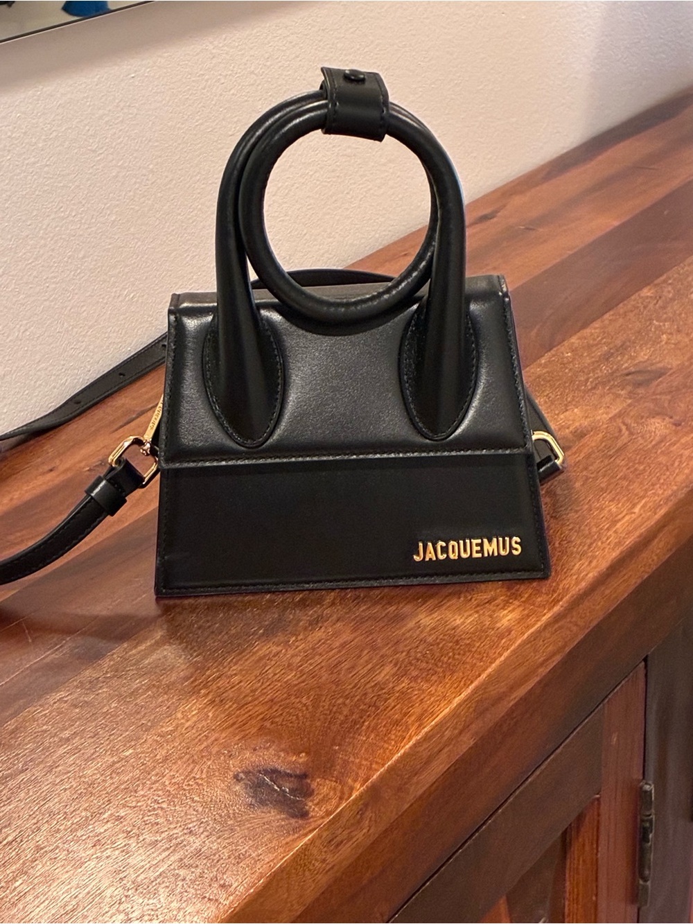 Jacquemus Black Le Chiquito The Knot Leather Bag with Gold Logo